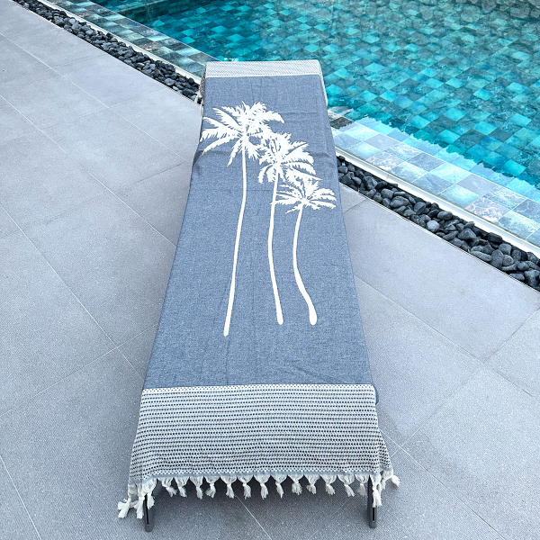 Hamamdoek, Hamamtuch, Hammam towel, Fouta, Serviette de Hammam Three palms Navy Blue