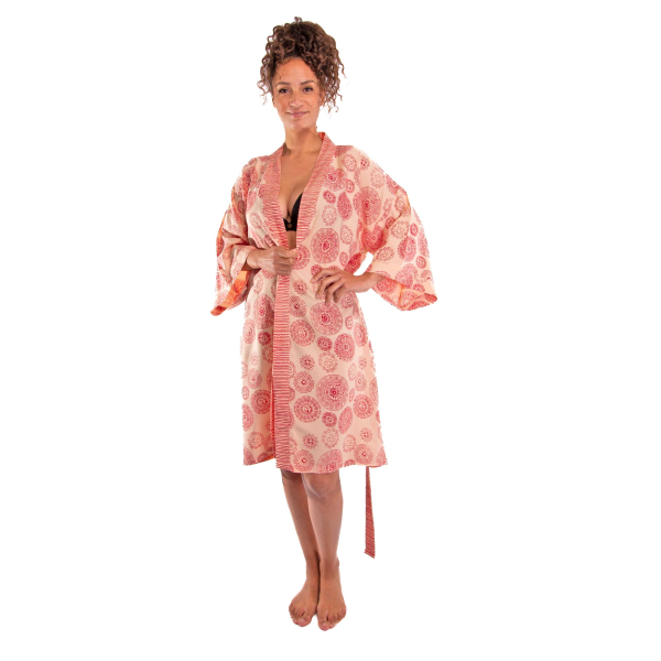 Bademantel Kimono kurz Balyy Batik-Short Aztec Red