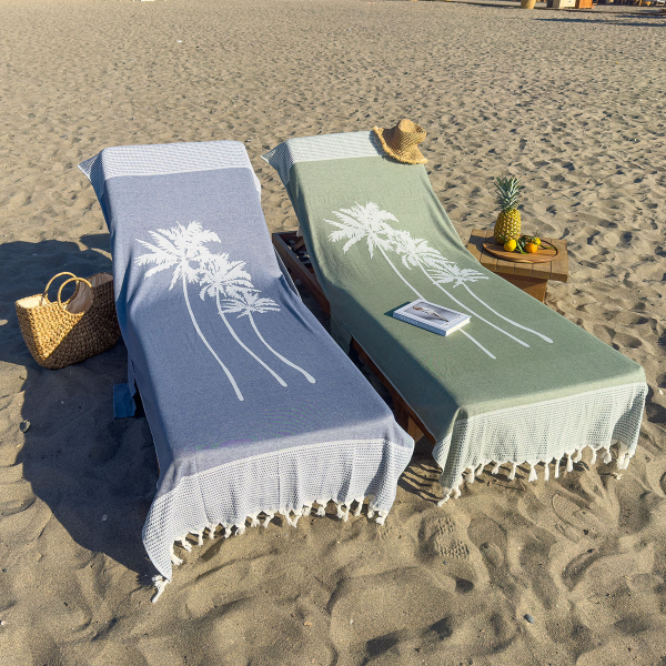 Beachbed Cover Three Palms Navy Blue
