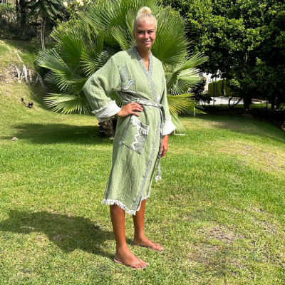Hamam Bademantel Damen Elephant Green