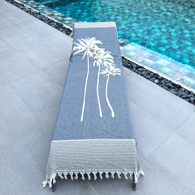 Hamamtuch Saunatuch Three Palms Navy Blue