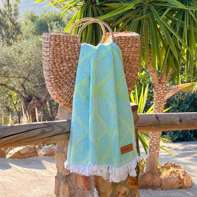Hamamtuch Saunatuch Botanic Art Turquoise - Lemon