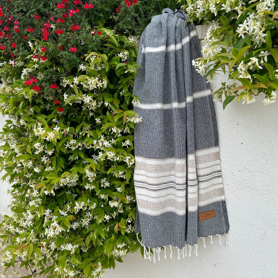 Hamamtuch Saunatuch Sea Me Black-Beige