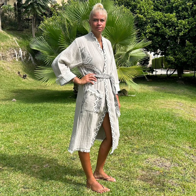 Hamam Bademantel Damen Elephant Beige