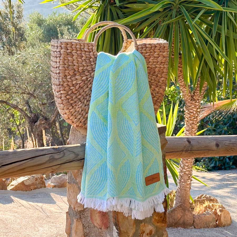 Hamamtuch Saunatuch Botanic Art Turquoise - Lemon