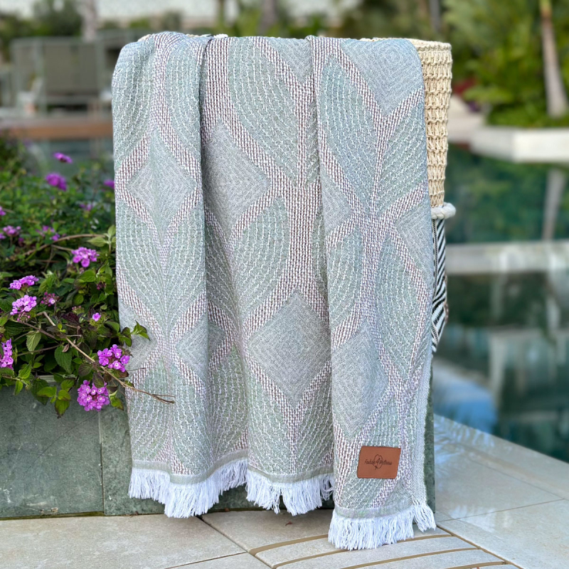 Hamamtuch Saunatuch Botanic Art Taupe-Green